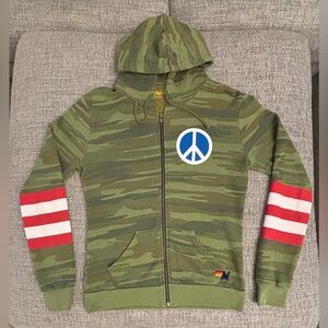RARE Aviator Nation Camo ☮️ Peace Warrior Full Zip Hoodie Unisex Size Small